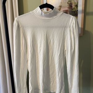 GAP Cream Ribbed Long Sleeve Top
